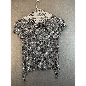 Perceptions Petite 16  Buckle front,‎ Cap Sleeve, Stretch, Black White Print